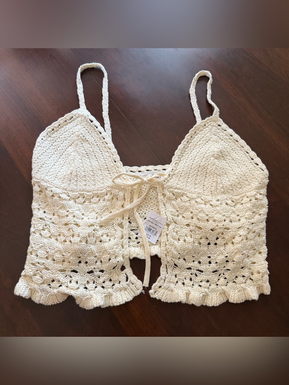 American Eagle Crochet Knit Tank Top Women Boho Cream size medium